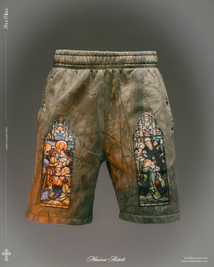Stained Glass Camo Fleece Mens Shorts (Brown/Beige)