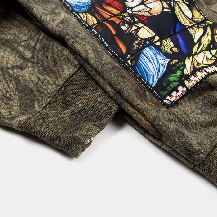 Stained Glass Camo Fleece Zip Up Mens Hoodie (Brown)