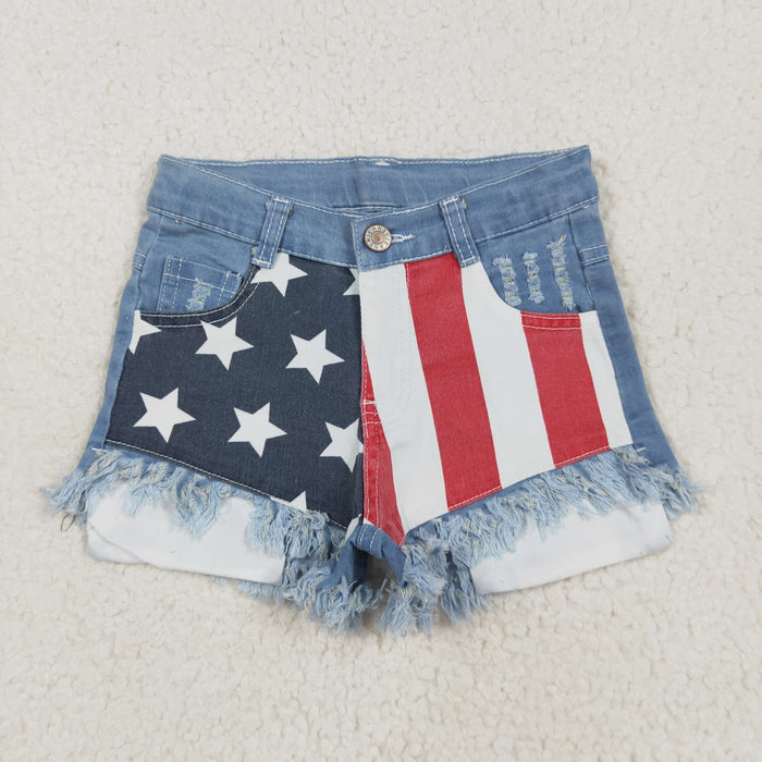 Stars Stripes Blue Denim Baby Girls 4th of July Shorts  NC0003