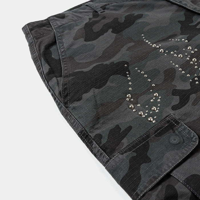 Studded Camo Cargo Mens Shorts (Black/Grey)