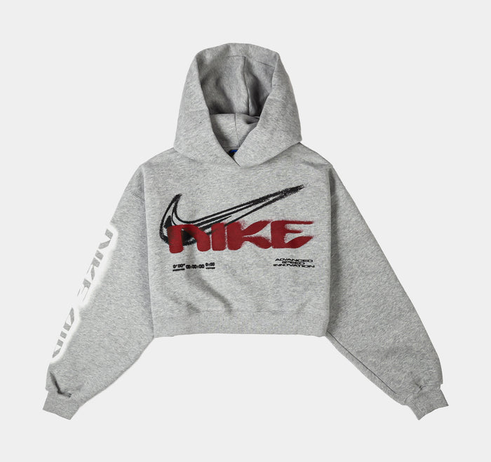 Studio Fleece Cropped Oversized Pullover Womens Hoodie (Dark Grey Heather/Sail)