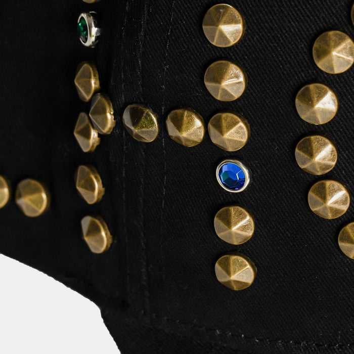 Studs Snapback Mens Hat (Black/Gold)