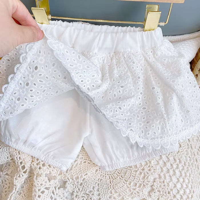 Summer Grace: 2024 Hollow Lace Sleeveless Set for Baby Girls