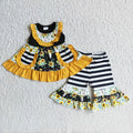 Sunflowers Sleeveless Pockets Tunic Top Girls Capris Outfits     A6-15