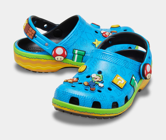 Super Mario Classic Clog Grade School Sandals (Blue/Green) Free Shipping