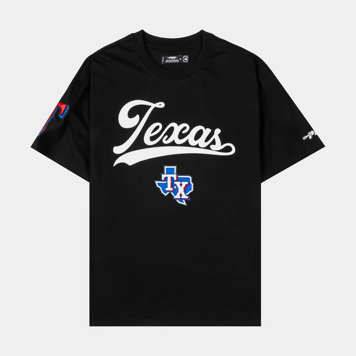 Texas Rangers Living Large Drop Shoulder Mens Short Sleeve Shirt (Black/Red)
