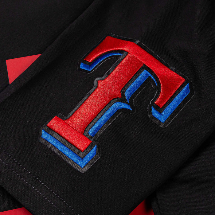 Texas Rangers Living Large Drop Shoulder Mens Short Sleeve Shirt (Black/Red)