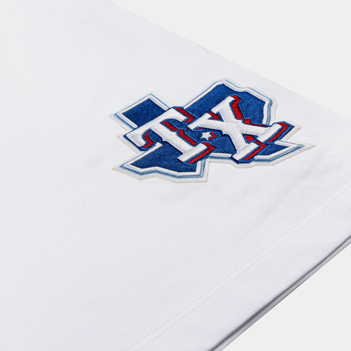 Texas Rangers Wingspan Drop Shoulder Mens Short Sleeve Shirt (White/Red)