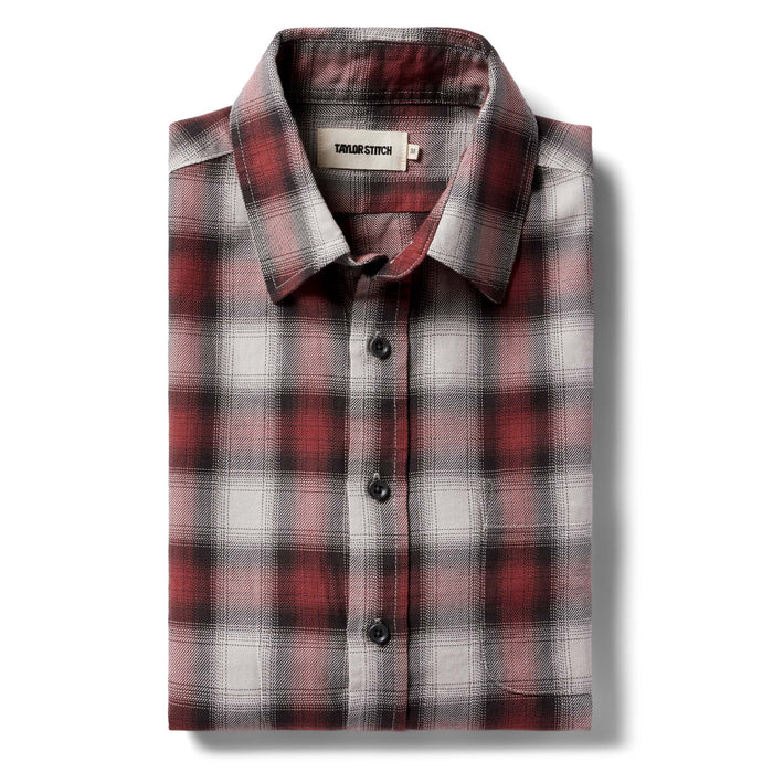 flatlay of The California in Brick Plaid Ombre Twill folded
