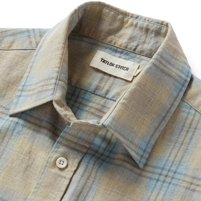 material shot of the collar on The California Heathered Sky Plaid
