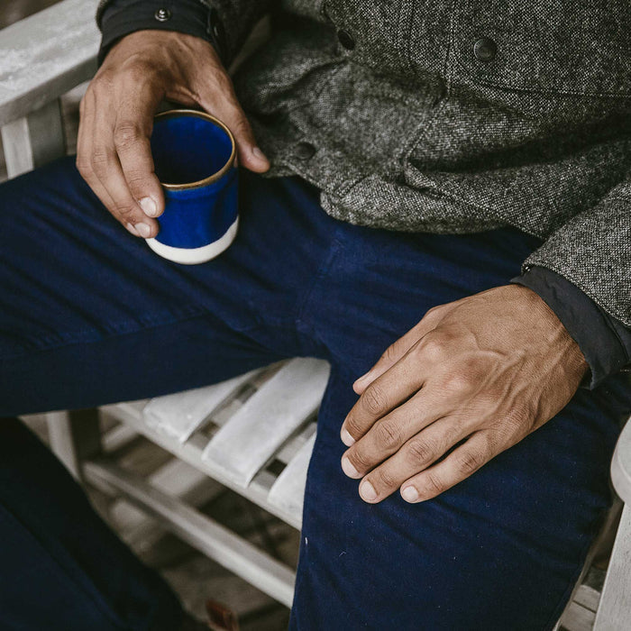The ft model relaxing in his moleskin camp pants