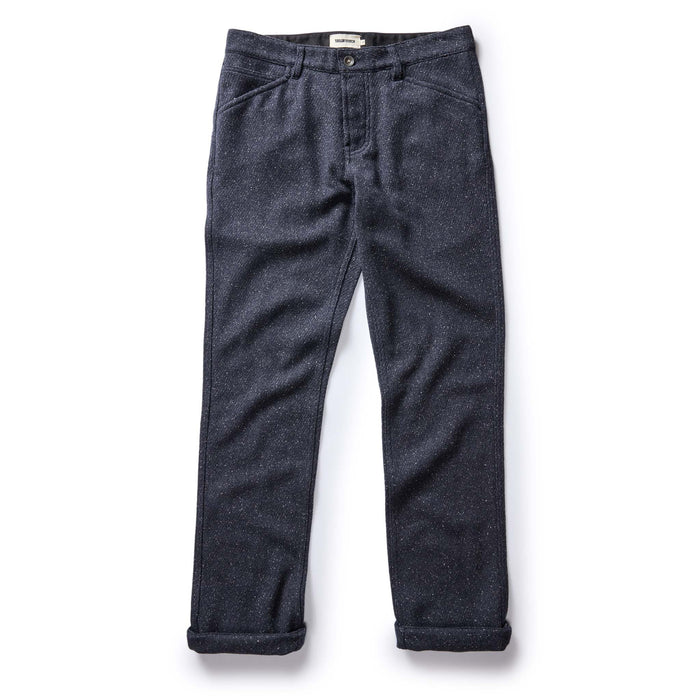 flatlay of The Camp Pant in Navy Nep Wool, shown in full