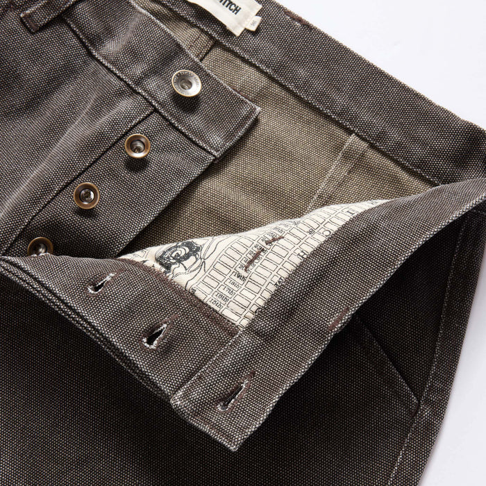 material shot of the buttons on The Camp Pant in Soil Chipped Canvas