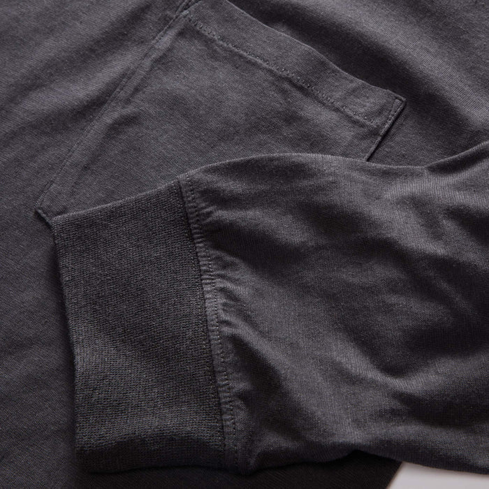 material shot of the sleeves on The Cotton Hemp Long Sleeve Tee in Charcoal