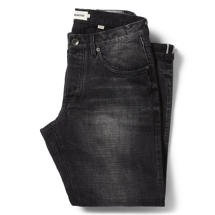 flatlay of The Democratic Jean in Black 3-Month Wash Selvage folded