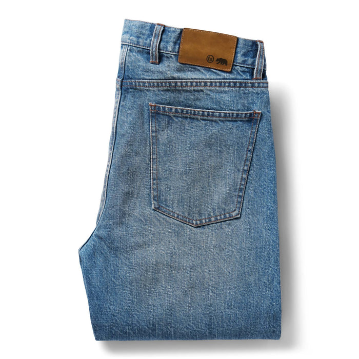 flatlay of the back of The Democratic Jean in Fletcher Wash Organic Selvage folded