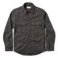 unfolded flatlay of The Explorer Shirt in Coal Herringbone Wool