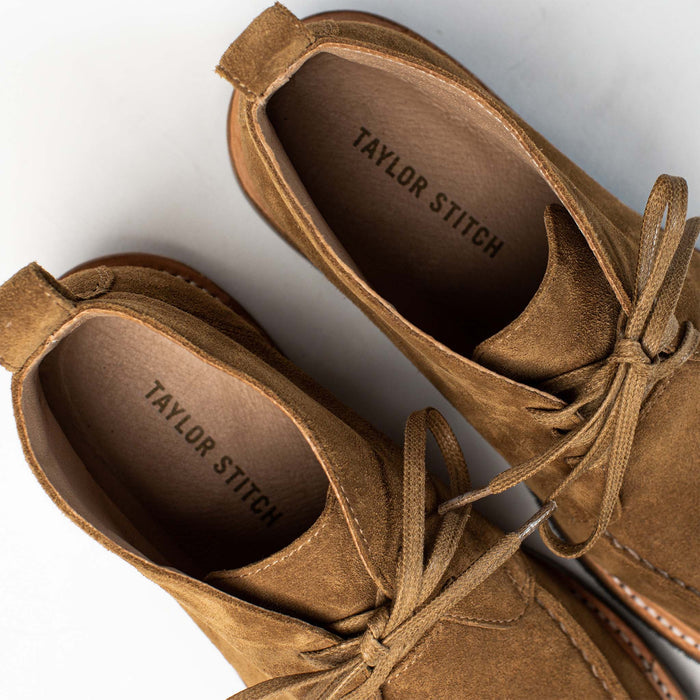 material shot of the inside sole of The Rambler Chukka in Mushroom Suede