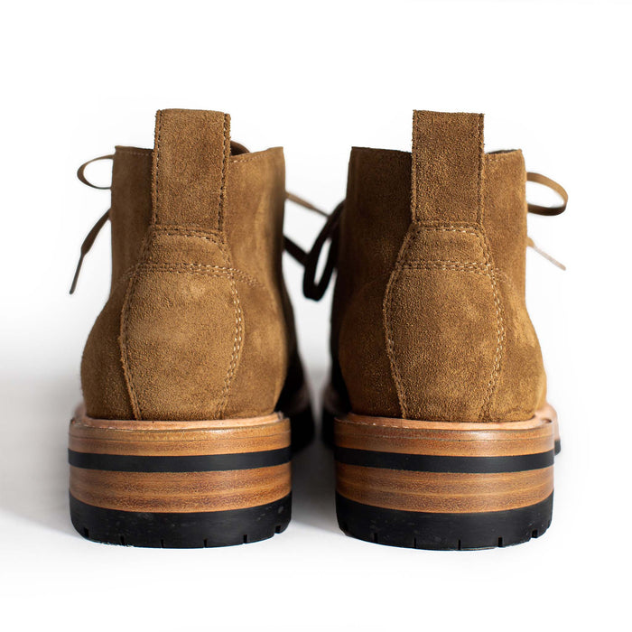 material shot of the back of The Rambler Chukka in Mushroom Suede