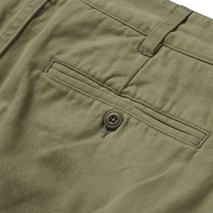 material shot of the back pocket on The Foundation Short in Olive Twill