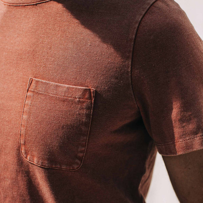 our fit model wearing The Heavy Bag Tee in Dusty Clay