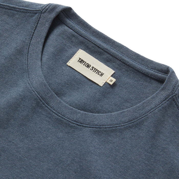 material shot of the collar of The Heavy Bag Tee in Storm