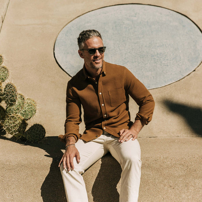 our fit model wearing The Jack in British Khaki Waffle