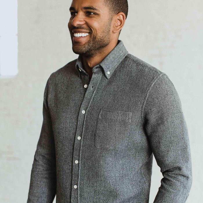 Our fir model wearing The Jack in Heather Ash Waffle from Taylor Stitch.