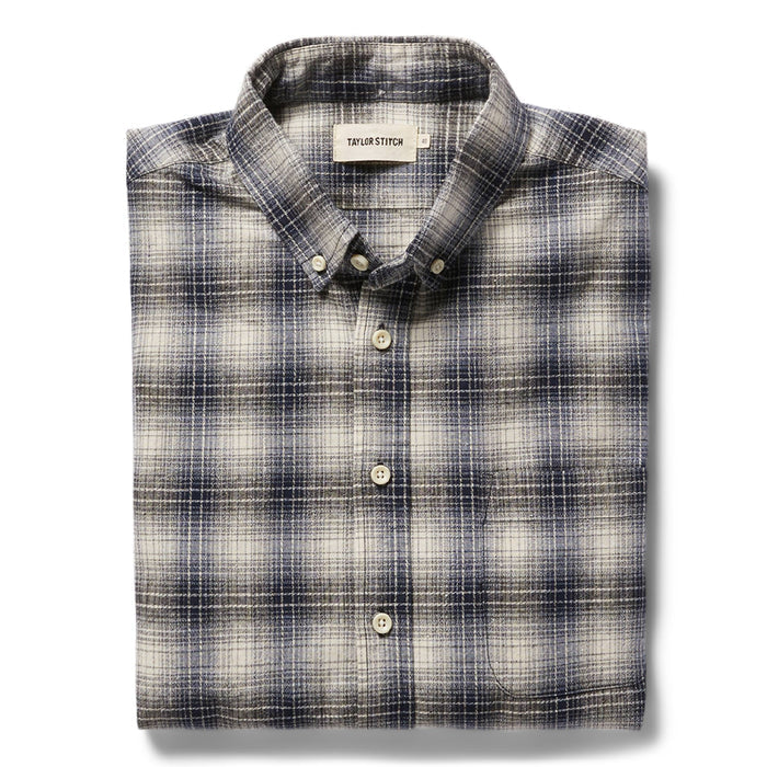 folded flatlay of The Jack in Navy Plaid