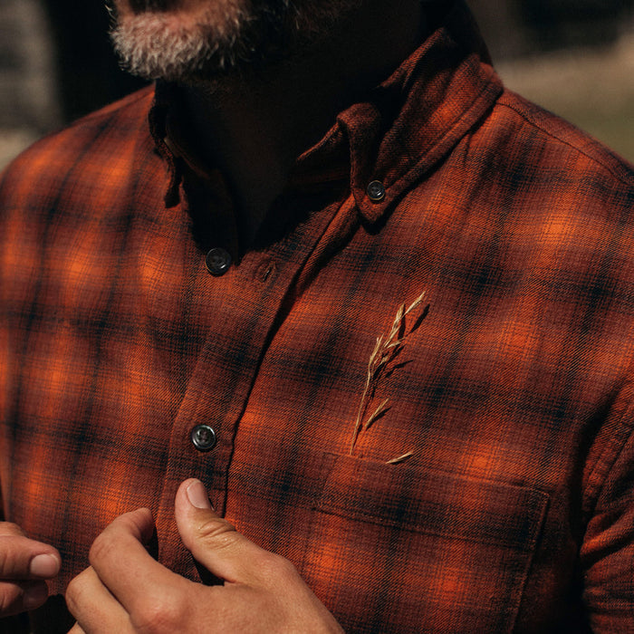 fit model wearing shirt close up with collar open