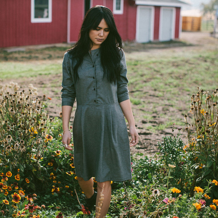 The Juniper Dress in Sage Brushed Cotton