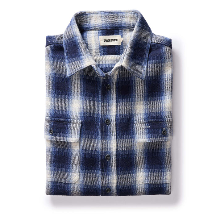 flatlay of The Ledge Shirt in Blue Sky Plaid
