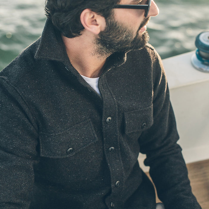 The Maritime Shirt Jacket in Charcoal Donegal Wool