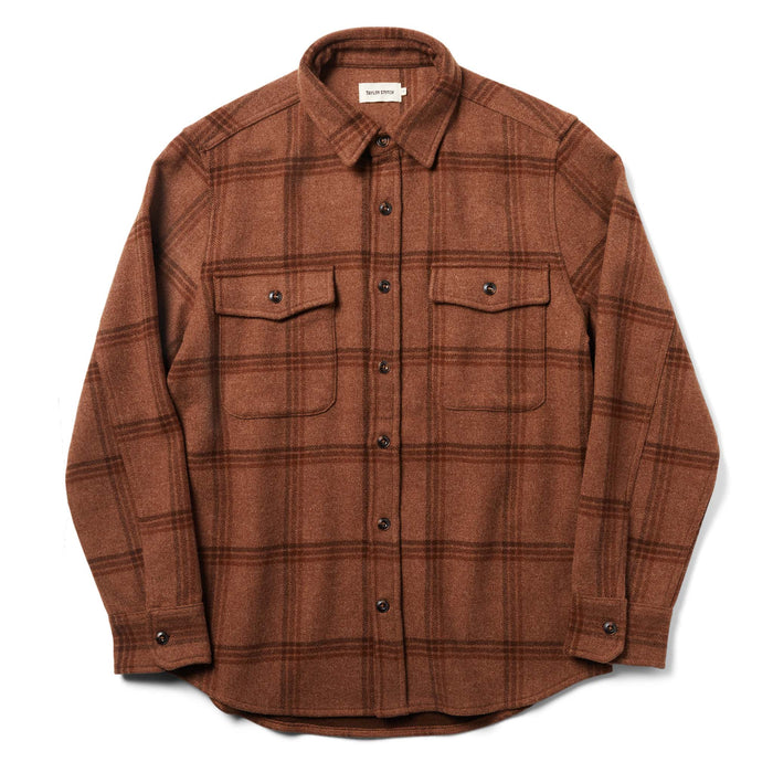 flatlay of The Maritime Shirt in Espresso Plaid Wool from the front