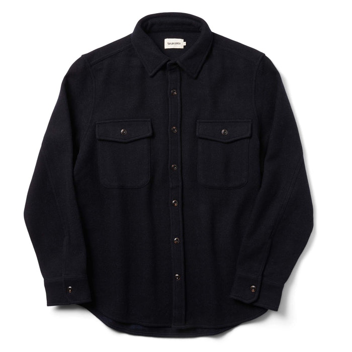 flatlay of The Maritime Shirt in Navy Wool folded from the front