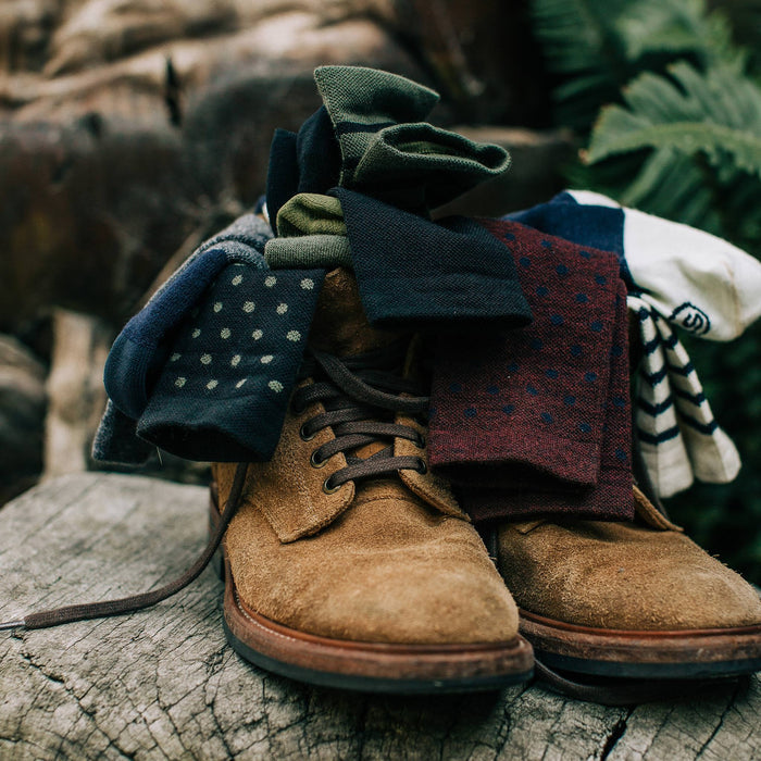 material shot outdoors of our merino socks