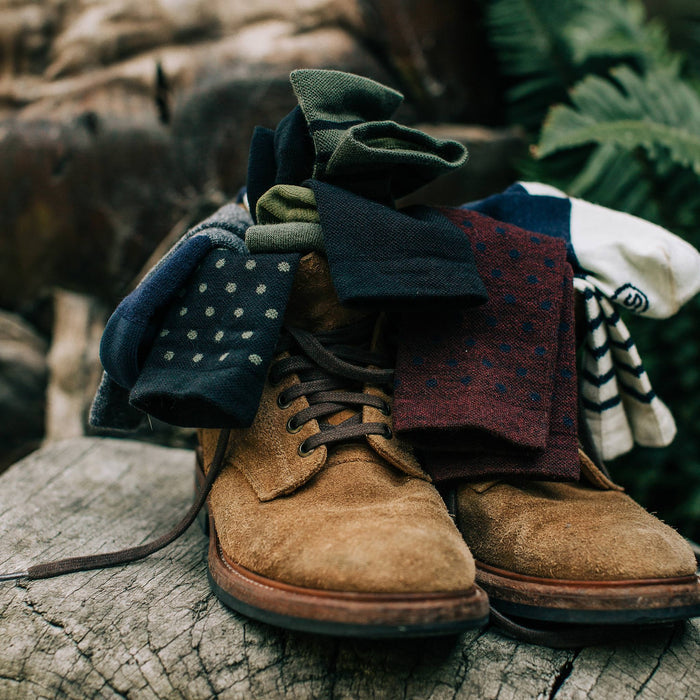 material shot outdoors of our merino socks