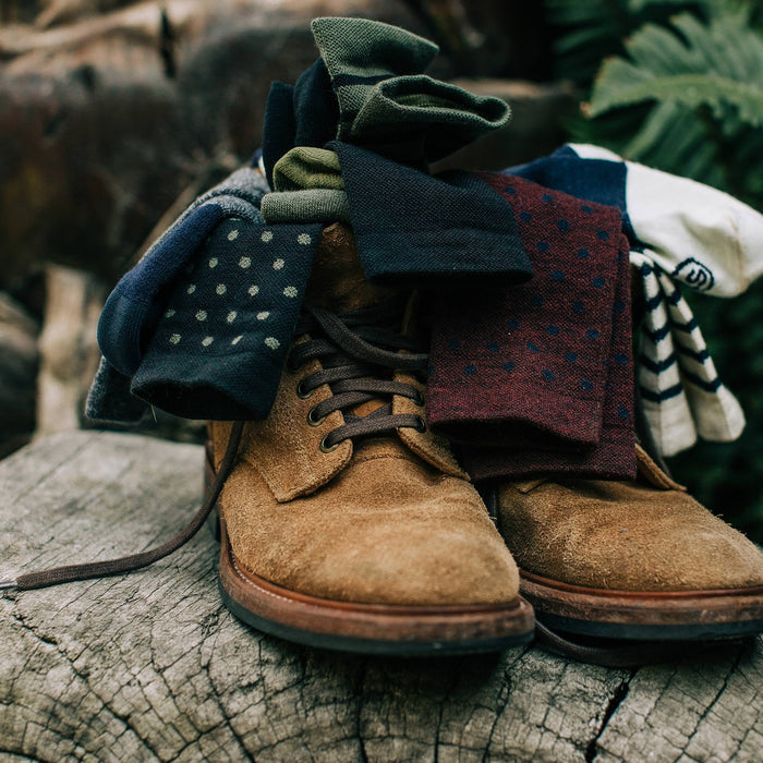 material shot outdoors of our merino socks