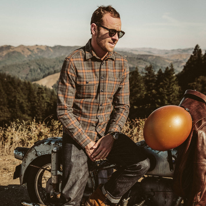 Our fit model wearing The Moto Shirt.