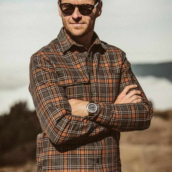 Our fit model wearing The Moto Shirt.
