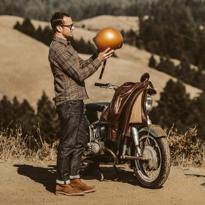 Our fit model wearing The Moto Shirt.