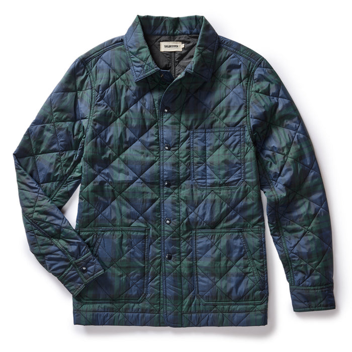 The Ojai Chore Coat in Blackwatch Plaid Diamond Quilt flatlay