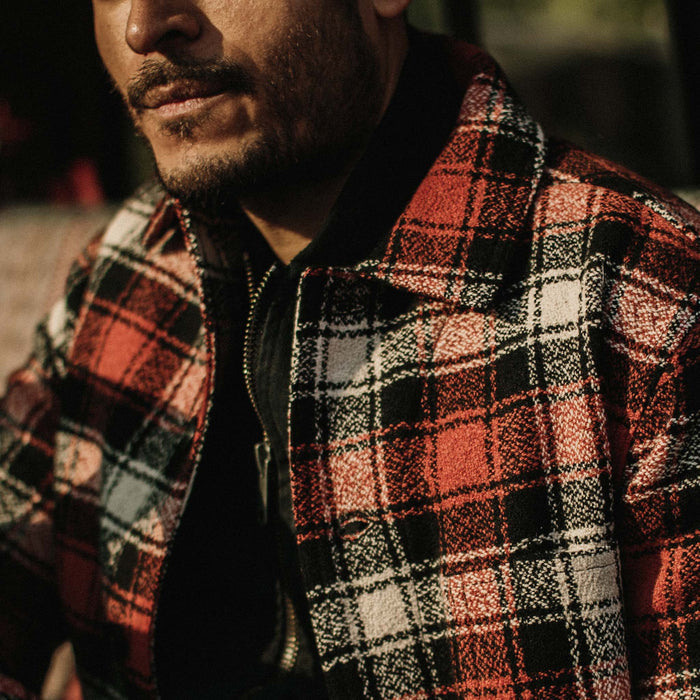 fit model wearing jacket close up showing collar