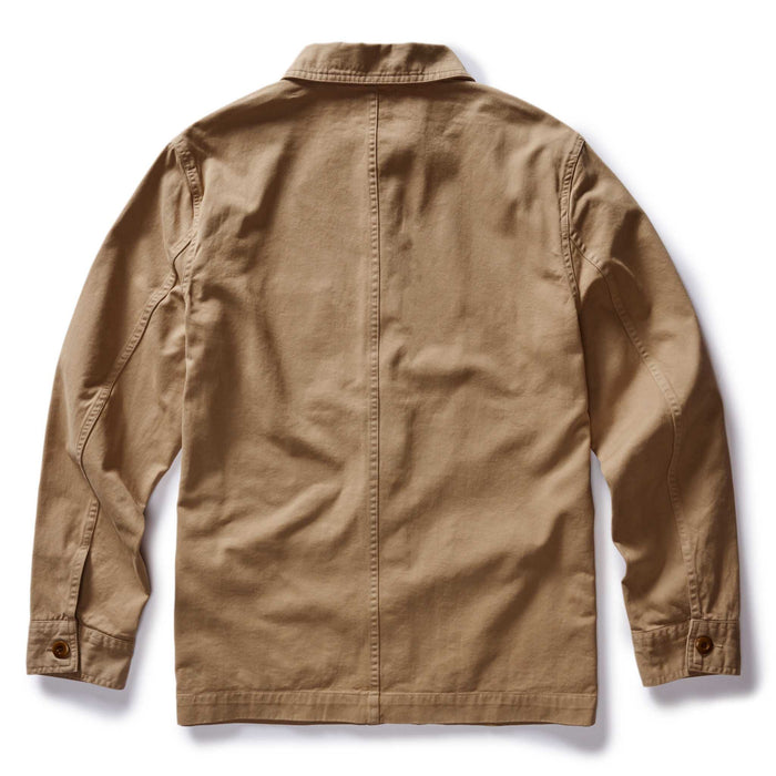 flatlay of the back of The Ojai Jacket in Organic Light Khaki Foundation Twill
