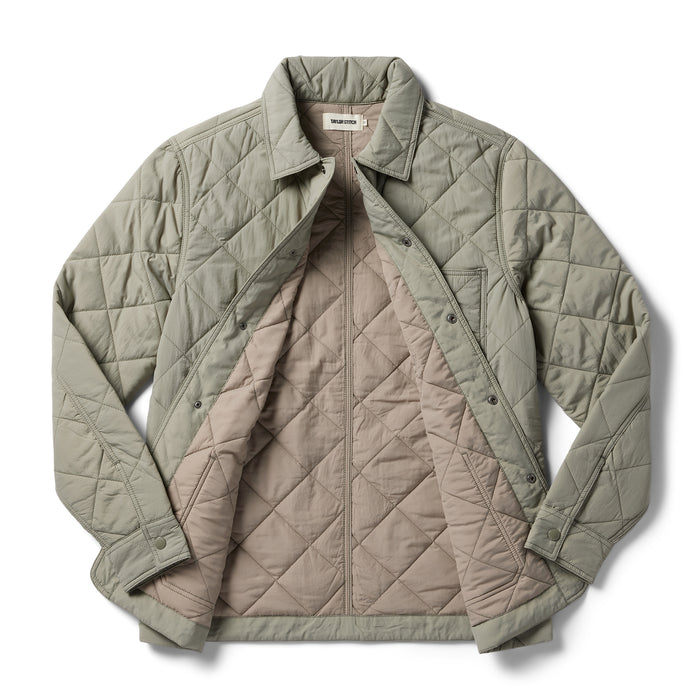 flatlay of The Ojai Jacket in Sagebrush Diamond Quilt open