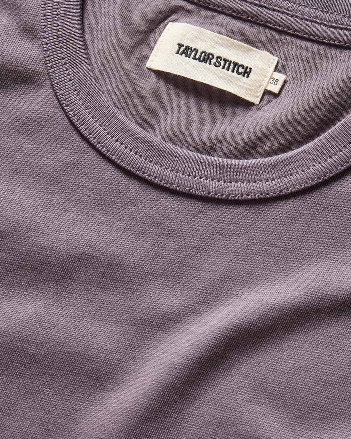 material shot of the ribbed neck opening on The Organic Cotton Tee in Dried Plum