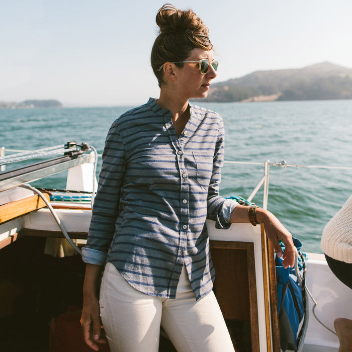 The Piper Shirt in Ash & Navy Stripe Flannel