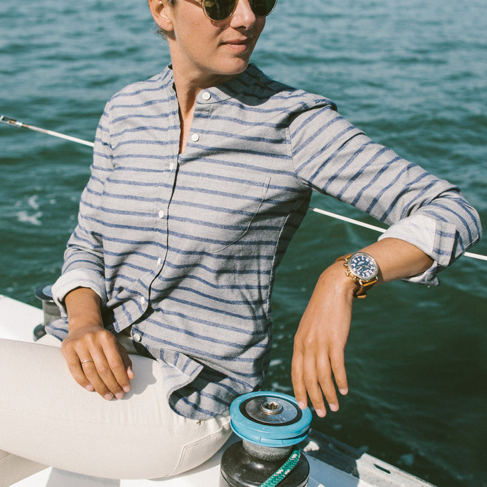 The Piper Shirt in Ash & Navy Stripe Flannel