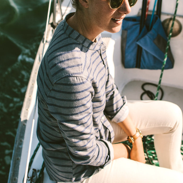 The Piper Shirt in Ash & Navy Stripe Flannel