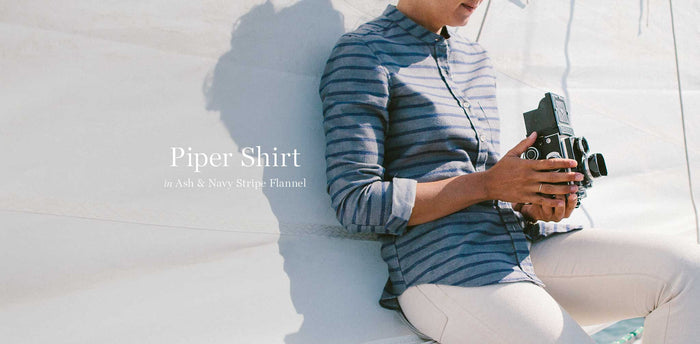 The Piper Shirt in Ash & Navy Stripe Flannel workshop header